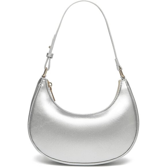 Women Silver Retro Classic Clutch Shoulder Tote Hand Bag With Zipper Closure - Picture 1 of 3